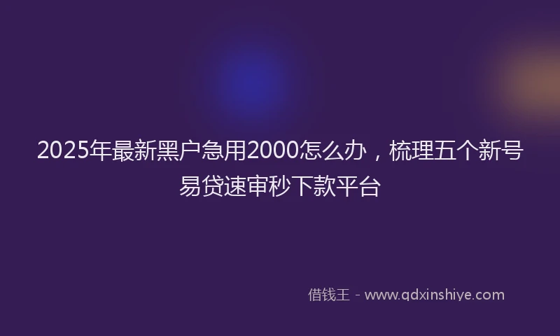 2025年最新黑户急用2000怎么办，梳理五个新号易贷速审秒下款平台