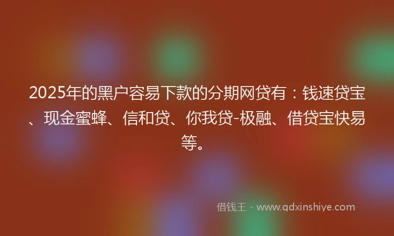2025年的黑户容易下款的分期网贷有：钱速贷宝、现金蜜蜂、信和贷、你我贷-极融、借贷宝快易等。