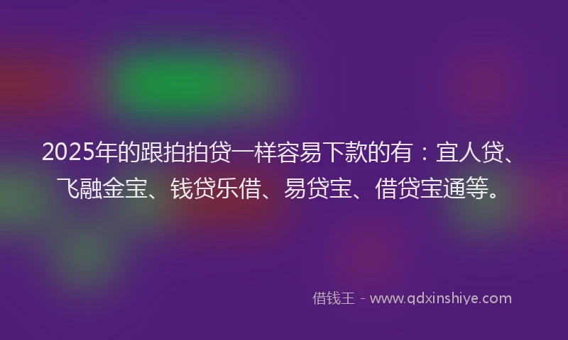 2025年的跟拍拍贷一样容易下款的有：宜人贷、飞融金宝、钱贷乐借、易贷宝、借贷宝通等。