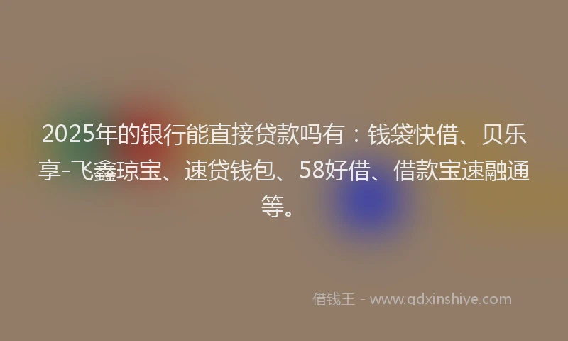 2025年的银行能直接贷款吗有：钱袋快借、贝乐享-飞鑫琼宝、速贷钱包、58好借、借款宝速融通等。