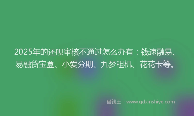 2025年的还呗审核不通过怎么办有：钱速融易、易融贷宝盒、小爱分期、九梦租机、花花卡等。