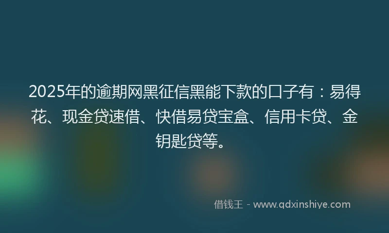 2025年的逾期网黑征信黑能下款的口子有：易得花、现金贷速借、快借易贷宝盒、信用卡贷、金钥匙贷等。
