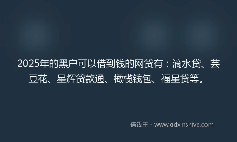 2025年的黑户可以借到钱的网贷有：滴水贷、芸豆花、星辉贷款通、橄榄钱包、福星贷等。