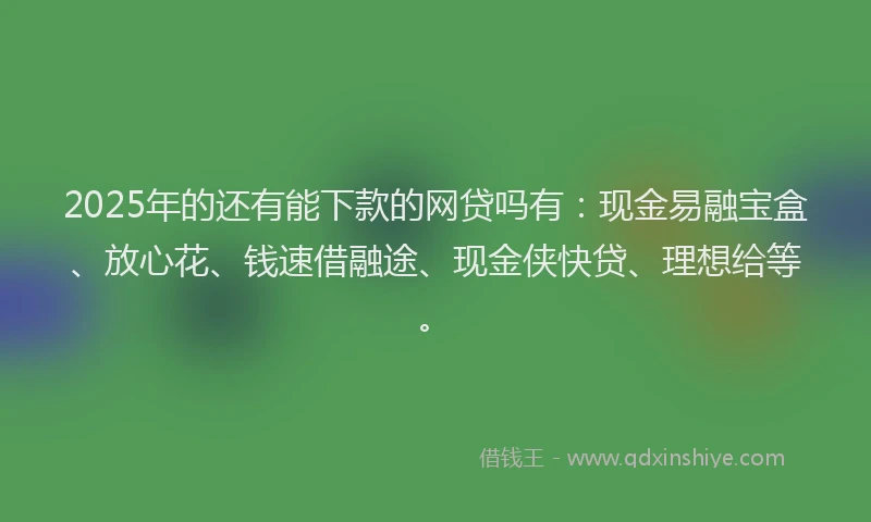 2025年的还有能下款的网贷吗有：现金易融宝盒、放心花、钱速借融途、现金侠快贷、理想给等。