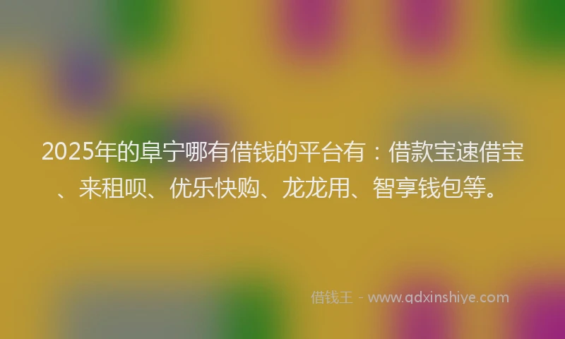 2025年的阜宁哪有借钱的平台有：借款宝速借宝、来租呗、优乐快购、龙龙用、智享钱包等。