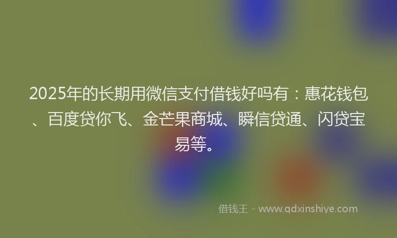 2025年的长期用微信支付借钱好吗有：惠花钱包、百度贷你飞、金芒果商城、瞬信贷通、闪贷宝易等。