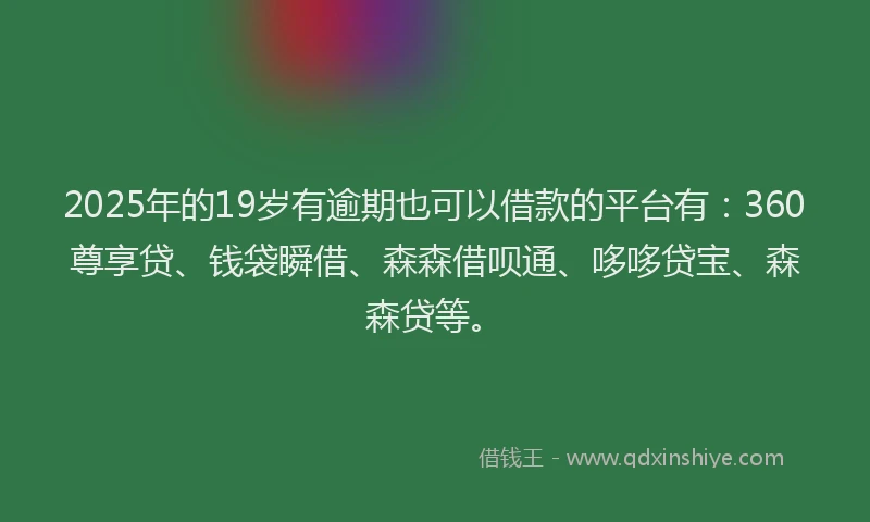 2025年的19岁有逾期也可以借款的平台有：360尊享贷、钱袋瞬借、森森借呗通、哆哆贷宝、森森贷等。