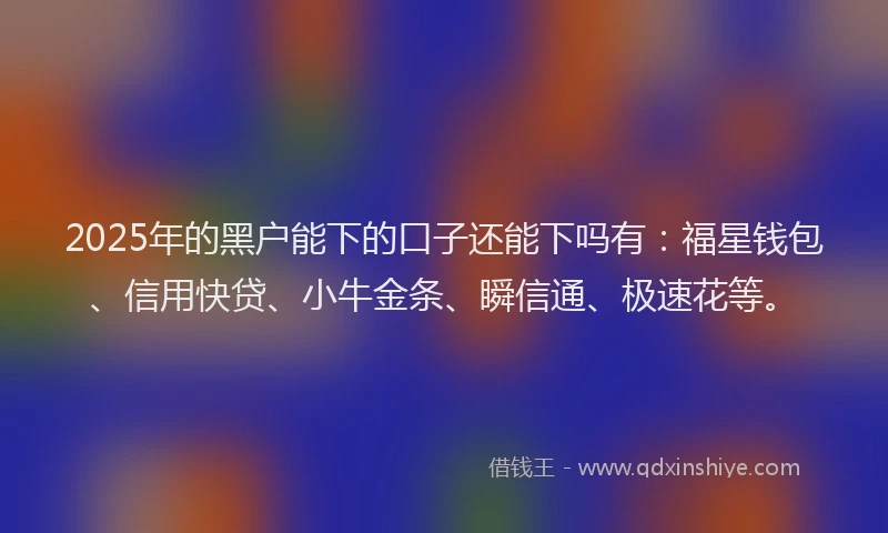 2025年的黑户能下的口子还能下吗有：福星钱包、信用快贷、小牛金条、瞬信通、极速花等。