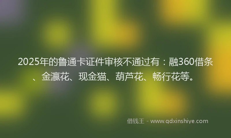 2025年的鲁通卡证件审核不通过有：融360借条、金瀛花、现金猫、葫芦花、畅行花等。