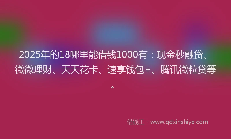 2025年的18哪里能借钱1000有：现金秒融贷、微微理财、天天花卡、速享钱包+、腾讯微粒贷等。
