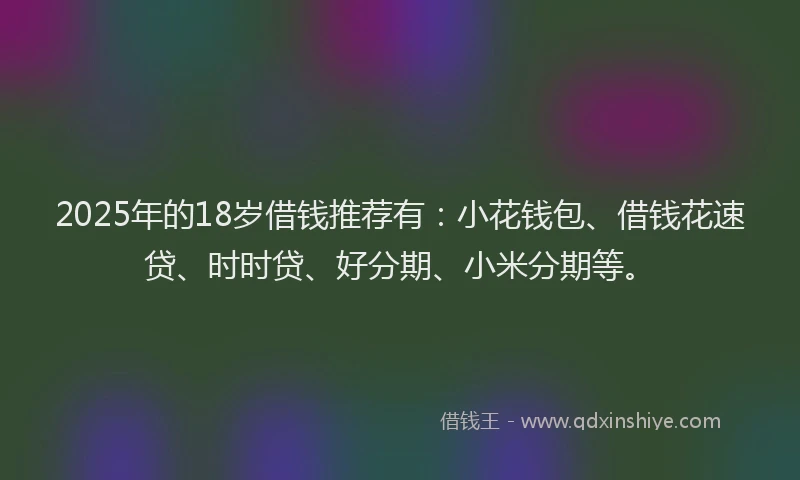 2025年的18岁借钱推荐有：小花钱包、借钱花速贷、时时贷、好分期、小米分期等。