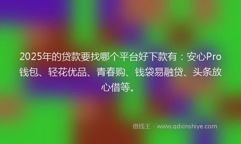 2025年的贷款要找哪个平台好下款有：安心Pro钱包、轻花优品、青春购、钱袋易融贷、头条放心借等。
