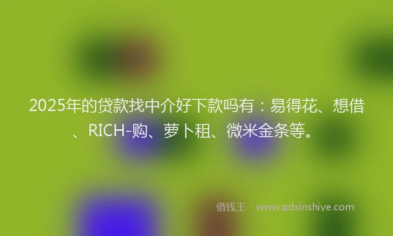 2025年的贷款找中介好下款吗有：易得花、想借、RICH-购、萝卜租、微米金条等。