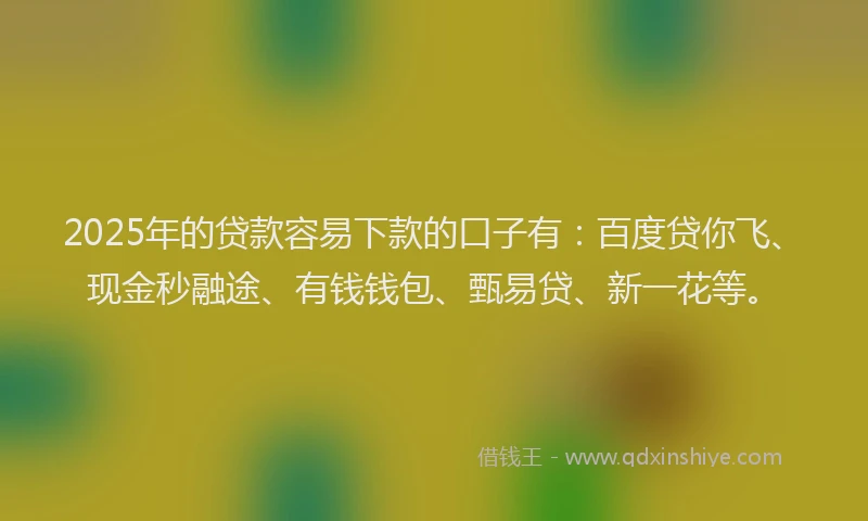 2025年的贷款容易下款的口子有：百度贷你飞、现金秒融途、有钱钱包、甄易贷、新一花等。