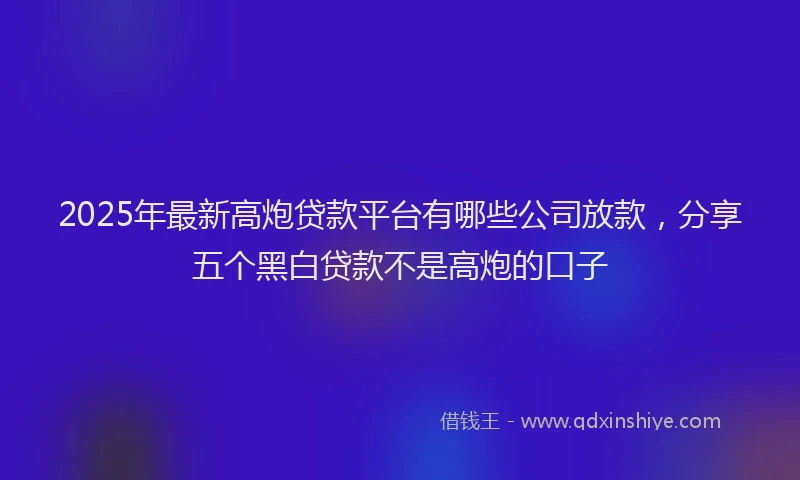 2025年最新高炮贷款平台有哪些公司放款，分享五个黑白贷款不是高炮的口子