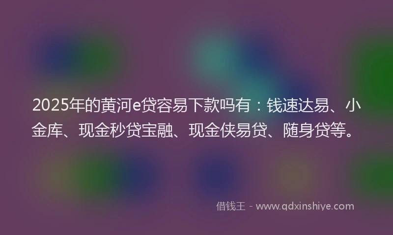 2025年的黄河e贷容易下款吗有：钱速达易、小金库、现金秒贷宝融、现金侠易贷、随身贷等。
