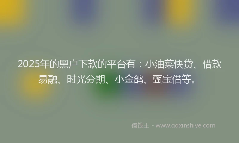 2025年的黑户下款的平台有：小油菜快贷、借款易融、时光分期、小金鸽、甄宝借等。