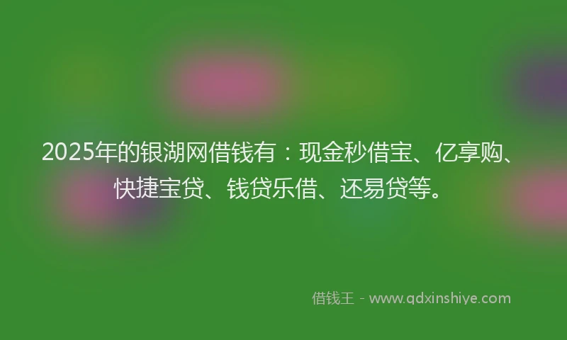 2025年的银湖网借钱有：现金秒借宝、亿享购、快捷宝贷、钱贷乐借、还易贷等。