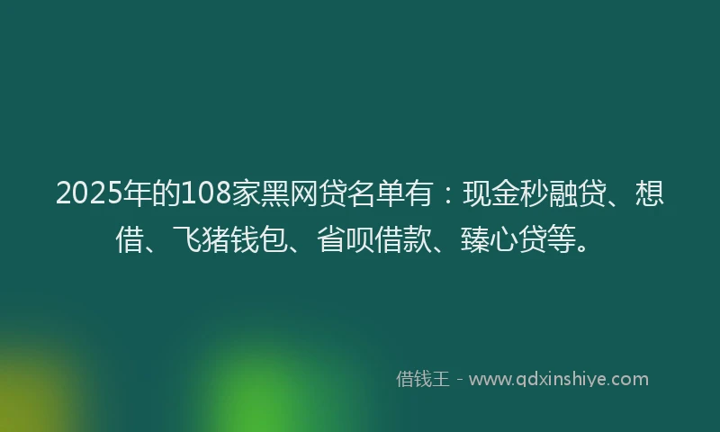 2025年的108家黑网贷名单有：现金秒融贷、想借、飞猪钱包、省呗借款、臻心贷等。