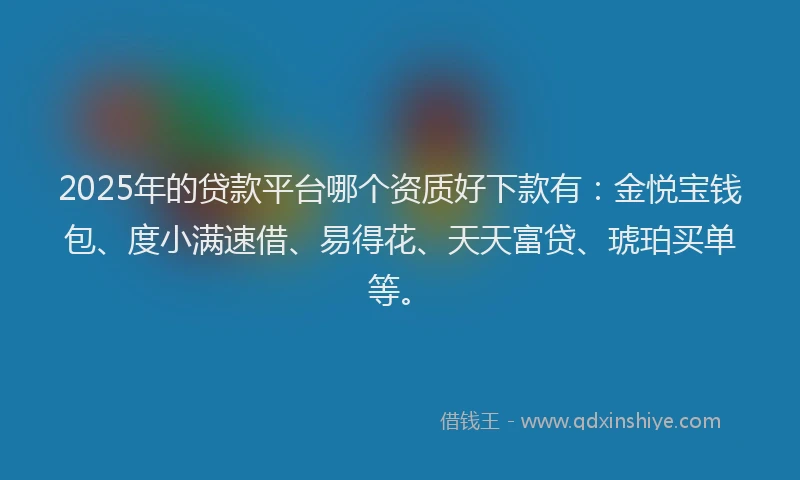2025年的贷款平台哪个资质好下款有：金悦宝钱包、度小满速借、易得花、天天富贷、琥珀买单等。