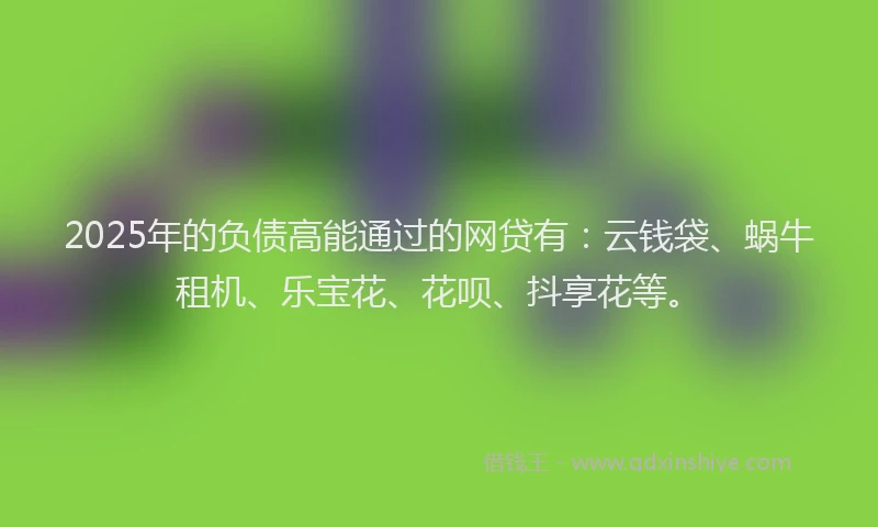 2025年的负债高能通过的网贷有：云钱袋、蜗牛租机、乐宝花、花呗、抖享花等。