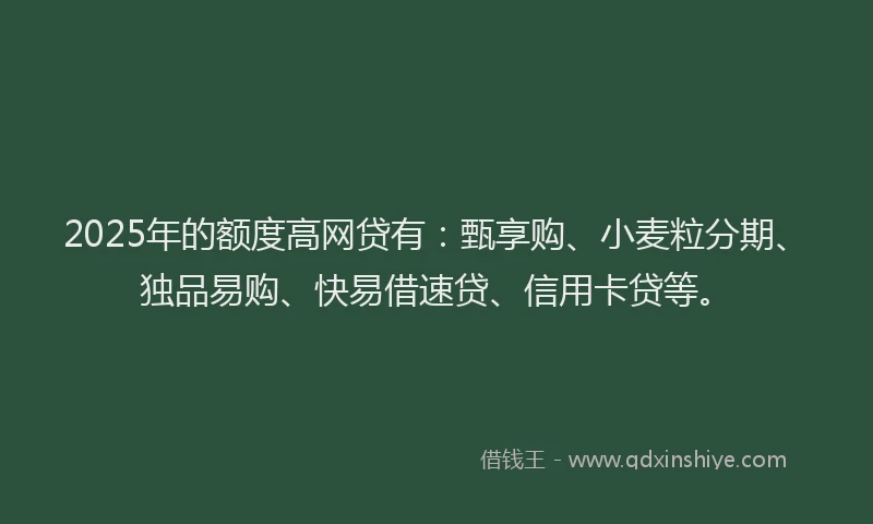 2025年的额度高网贷有：甄享购、小麦粒分期、独品易购、快易借速贷、信用卡贷等。