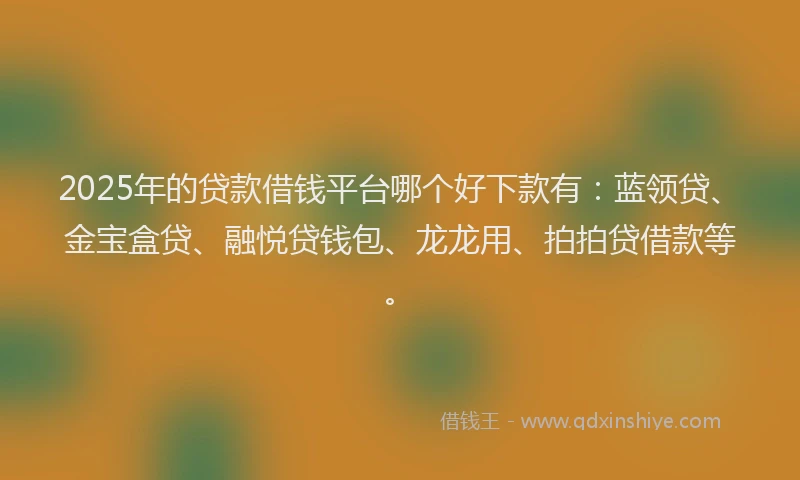 2025年的贷款借钱平台哪个好下款有：蓝领贷、金宝盒贷、融悦贷钱包、龙龙用、拍拍贷借款等。