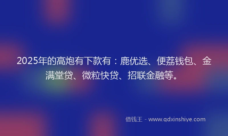 2025年的高炮有下款有：鹿优选、便荔钱包、金满堂贷、微粒快贷、招联金融等。