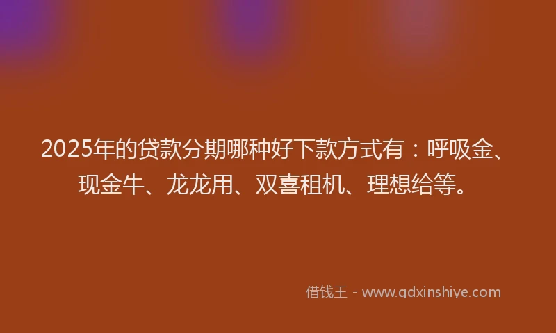 2025年的贷款分期哪种好下款方式有：呼吸金、现金牛、龙龙用、双喜租机、理想给等。