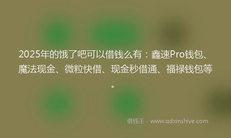 2025年的饿了吧可以借钱么有：鑫速Pro钱包、魔法现金、微粒快借、现金秒借通、福禄钱包等。