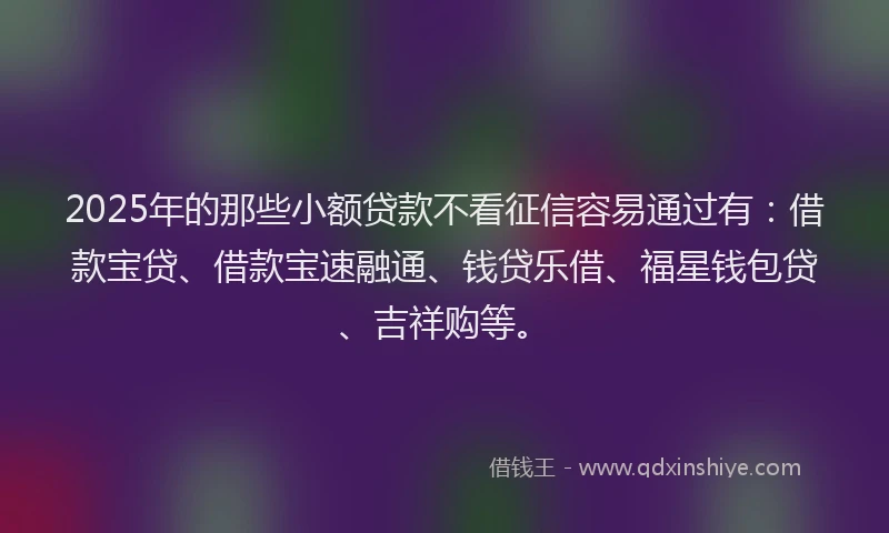 2025年的那些小额贷款不看征信容易通过有：借款宝贷、借款宝速融通、钱贷乐借、福星钱包贷、吉祥购等。