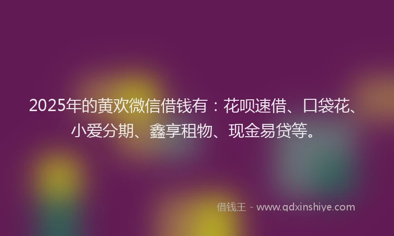 2025年的黄欢微信借钱有：花呗速借、口袋花、小爱分期、鑫享租物、现金易贷等。