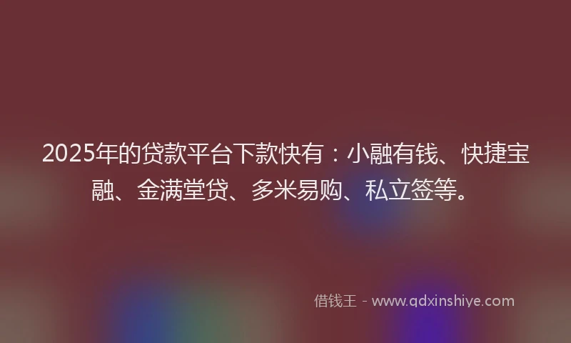 2025年的贷款平台下款快有：小融有钱、快捷宝融、金满堂贷、多米易购、私立签等。