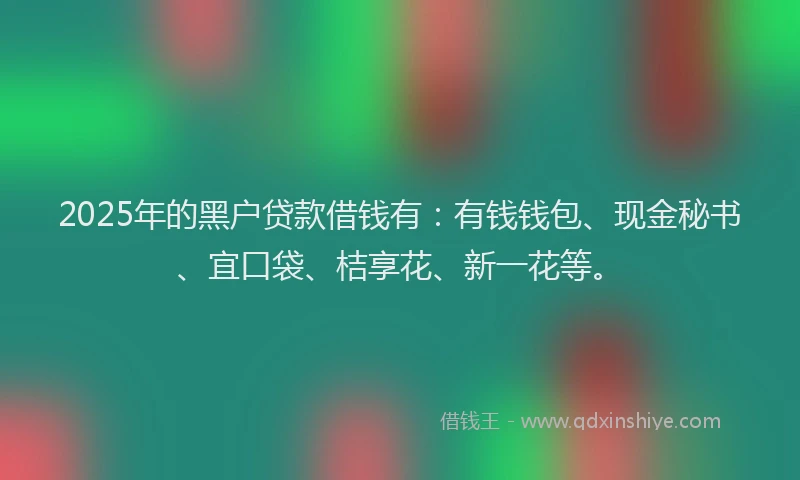 2025年的黑户贷款借钱有：有钱钱包、现金秘书、宜口袋、桔享花、新一花等。