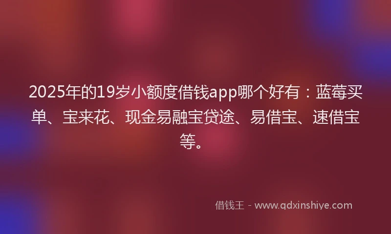 2025年的19岁小额度借钱app哪个好有:蓝莓买单、宝来花、现金易融宝贷途、易借宝、速借宝等。