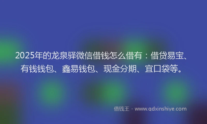 2025年的龙泉驿微信借钱怎么借有：借贷易宝、有钱钱包、鑫易钱包、现金分期、宜口袋等。
