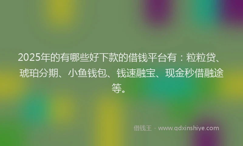 2025年的有哪些好下款的借钱平台有：粒粒贷、琥珀分期、小鱼钱包、钱速融宝、现金秒借融途等。