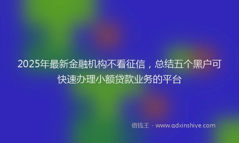 2025年最新金融机构不看征信，总结五个黑户可快速办理小额贷款业务的平台