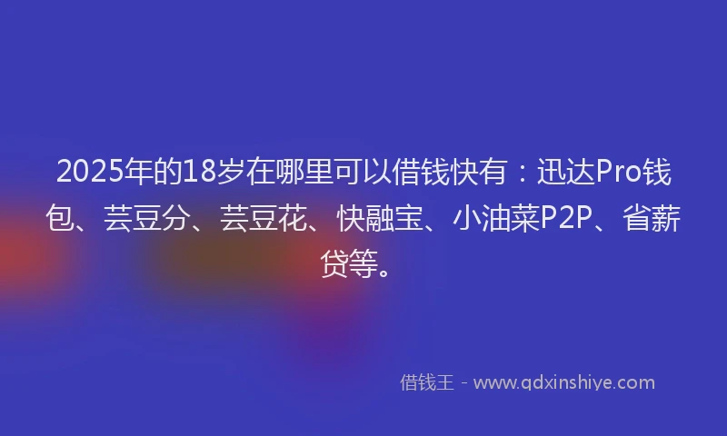 2025年的18岁在哪里可以借钱快有：迅达Pro钱包、芸豆分、芸豆花、快融宝、小油菜P2P、省薪贷等。