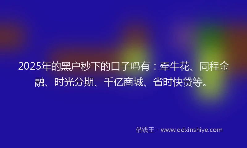 2025年的黑户秒下的口子吗有：牵牛花、同程金融、时光分期、千亿商城、省时快贷等。