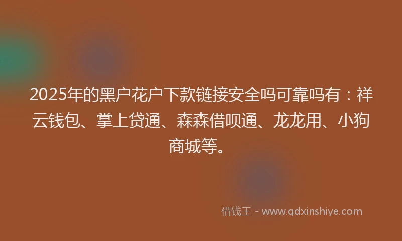 2025年的黑户花户下款链接安全吗可靠吗有：祥云钱包、掌上贷通、森森借呗通、龙龙用、小狗商城等。