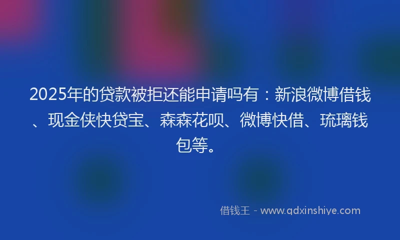 2025年的贷款被拒还能申请吗有：新浪微博借钱、现金侠快贷宝、森森花呗、微博快借、琉璃钱包等。