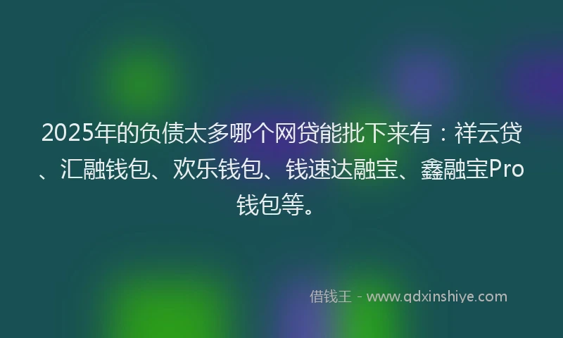 2025年的负债太多哪个网贷能批下来有：祥云贷、汇融钱包、欢乐钱包、钱速达融宝、鑫融宝Pro钱包等。