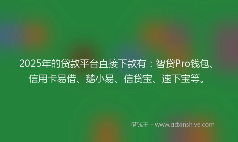 2025年的贷款平台直接下款有：智贷Pro钱包、信用卡易借、鹅小易、信贷宝、速下宝等。