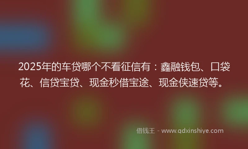 2025年的车贷哪个不看征信有：鑫融钱包、口袋花、信贷宝贷、现金秒借宝途、现金侠速贷等。