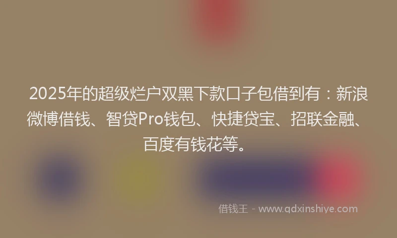 2025年的超级烂户双黑下款口子包借到有：新浪微博借钱、智贷Pro钱包、快捷贷宝、招联金融、百度有钱花等。