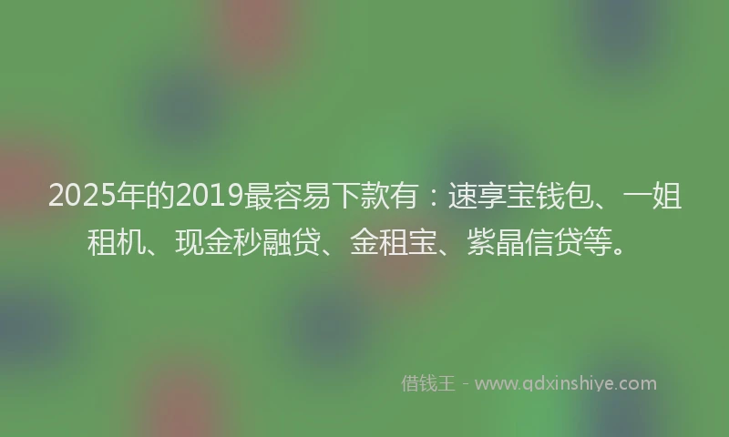 2025年的2019最容易下款有：速享宝钱包、一姐租机、现金秒融贷、金租宝、紫晶信贷等。