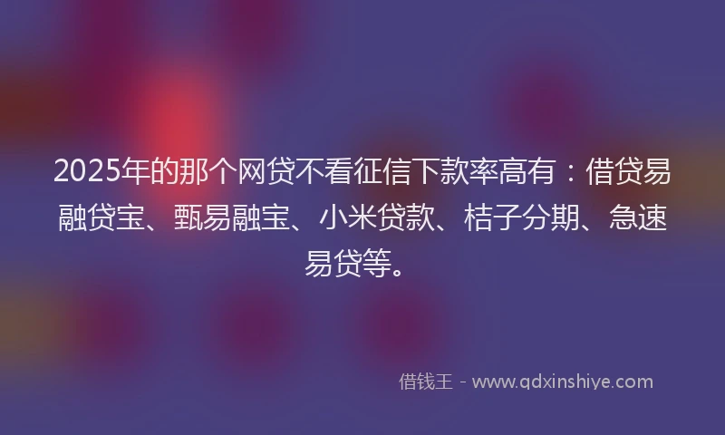 2025年的那个网贷不看征信下款率高有：借贷易融贷宝、甄易融宝、小米贷款、桔子分期、急速易贷等。