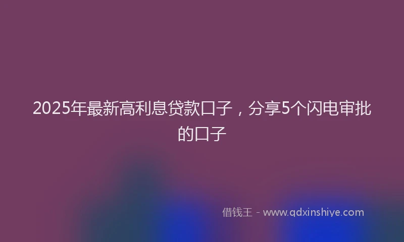 2025年最新高利息贷款口子，分享5个闪电审批的口子