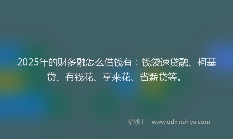 2025年的财多融怎么借钱有：钱袋速贷融、柯基贷、有钱花、享来花、省薪贷等。